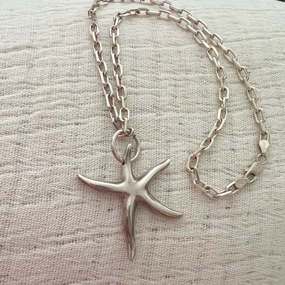 VINTAGE 925 ITALY LARGE STARFISH PENDANT NECKLACE STERLING SILVER HEAVY! - Picture 3 of 7